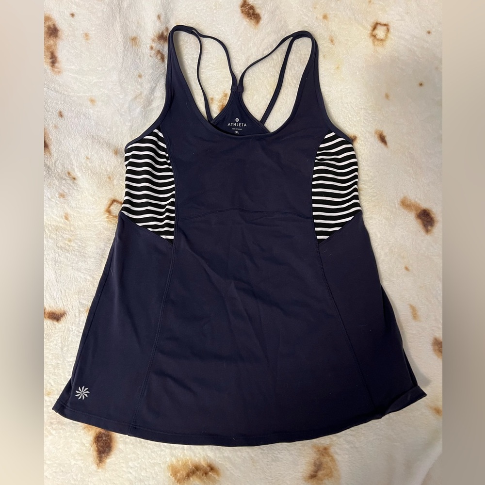 Athleta Navy Blue Striped-Accent Racerback Tank